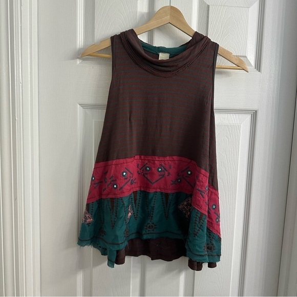 Free People Tank Top Turtleneck Boho Brown Earthy Fairy Flowy Size Small - Picture 2 of 4